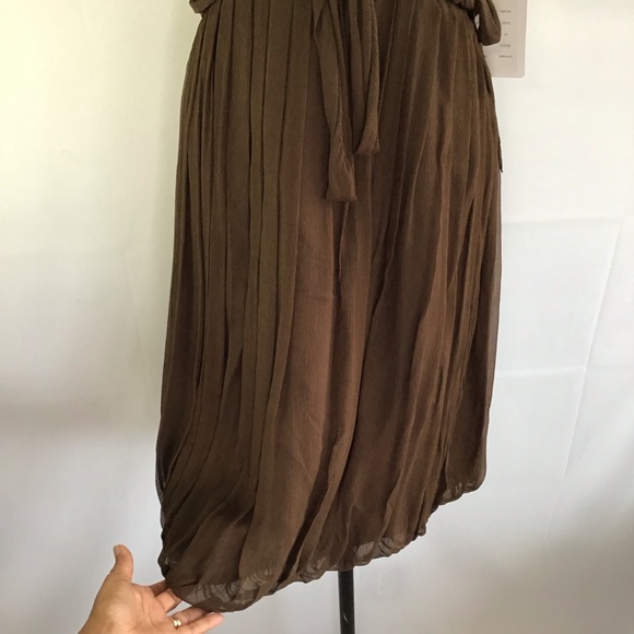 NWT- MELISSA SWEET WOMEN COCO BROWN HALTERED PLEATED BUBBLE BRIDESMAID DRESS 14 - Picture 5 of 10